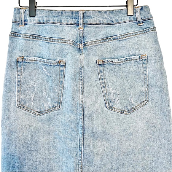 Target Wild Fable Button Front Knee Length Distressed Denim Jean Skirt Women 6 - Picture 7 of 9